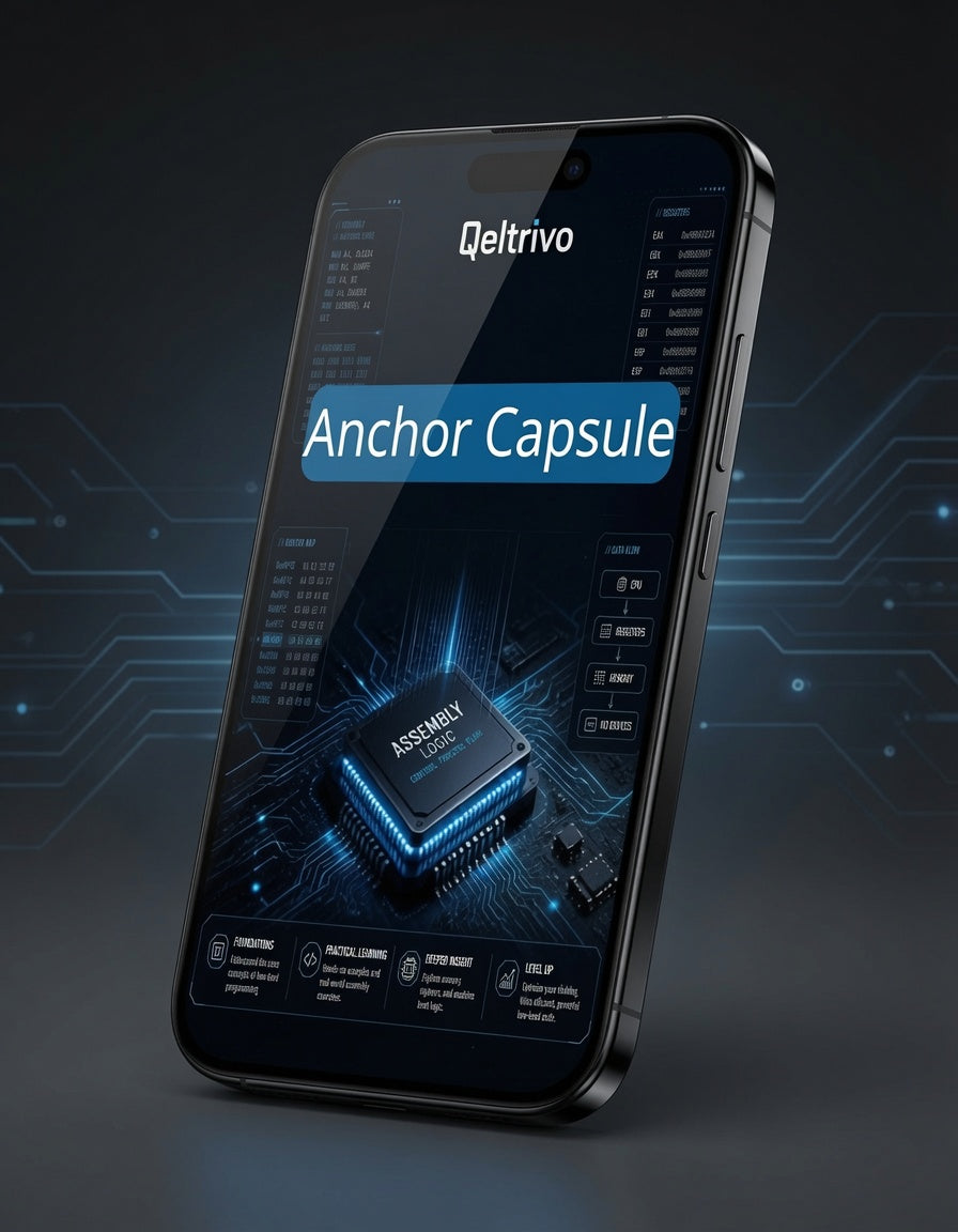 Smartphone displaying Qeltrivo app with 'Anchor Capsule' feature on a dark background