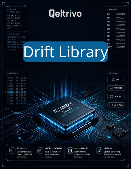 Qeltrivo Drift Library with electronic components and code on a dark background