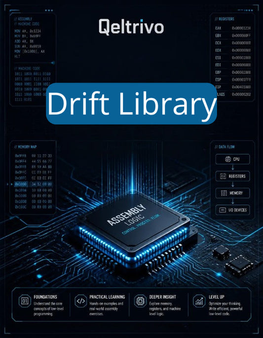 Qeltrivo Drift Library with electronic components and code on a dark background