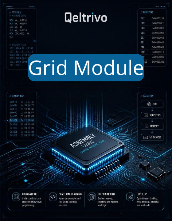 Qeltrivo Grid Module with electronic components on a dark background