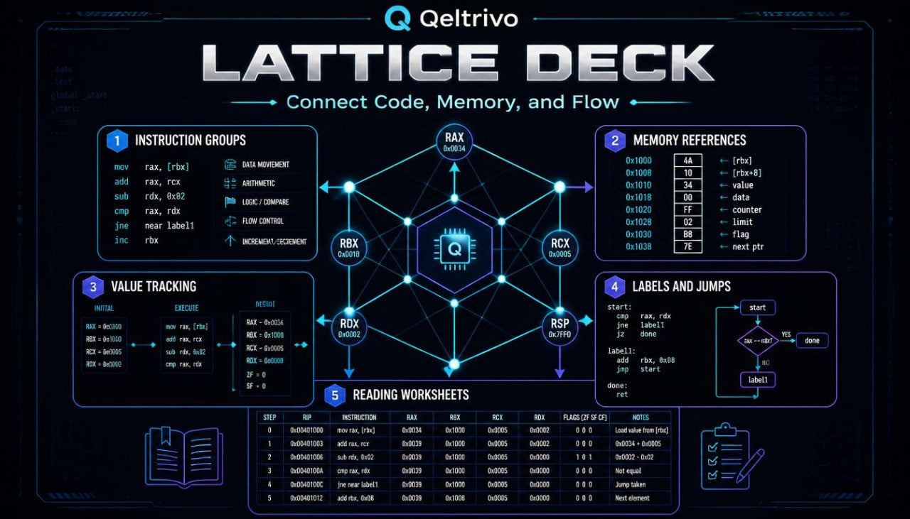 Qeltrivo Lattice Deck software interface with a dark background and blue highlights